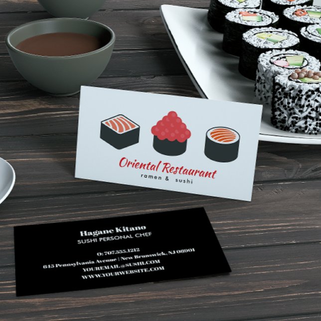 Modern Japanese restaurant Sushi  Nigiri Gunkan Business Card (Creator Uploaded)