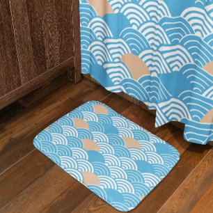 Modern Japanese Seigaiha Waves & Rising Sun Bath Mat