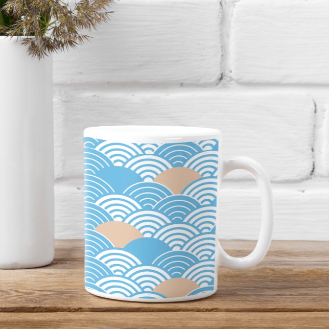 Modern Japanese Seigaiha Waves & Rising Sun Coffee Mug (Creator Uploaded)