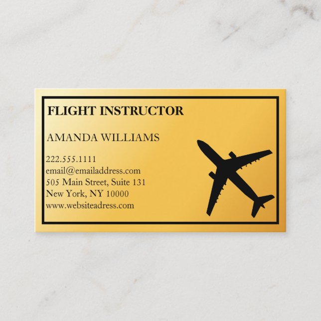 Modern Jet Airplane Flight Instructor  Business Card (Front)