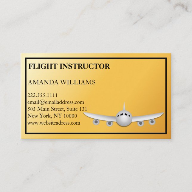 Modern Jet Airplane Flight Instructor  Business Card (Front)
