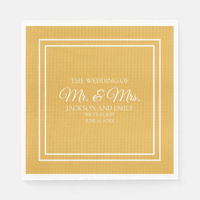 Modern Jewel Tone Mustard Yellow White Wedding Napkin (Front)