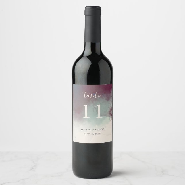 Modern Jewel Tones Boho Wedding Table Number Wine Label (Front)