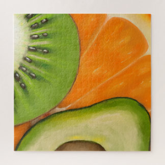 Modern jigsaw puzzle full of fruits
