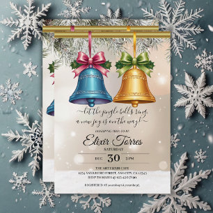 Modern Jingle Bells Christmas Ornament Baby Shower Invitation
