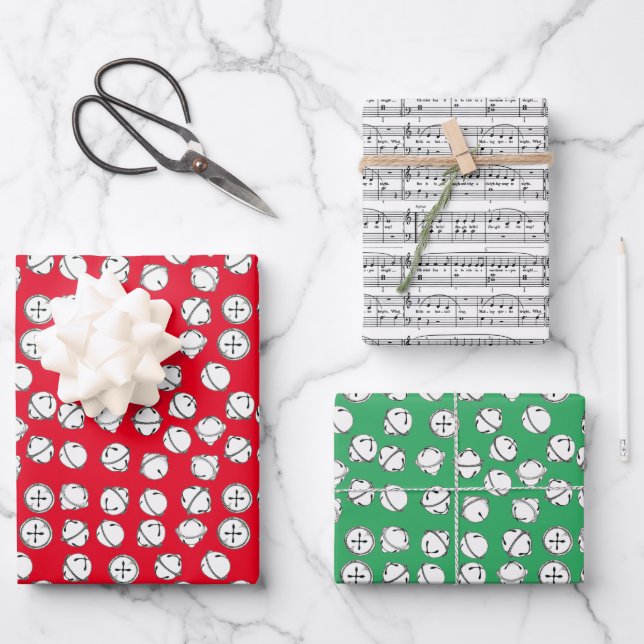 Modern Jingle Bells Pattern Wrapping Paper Sheet (Front)