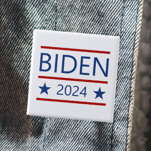 Modern Joe Biden 2024 with Patriotic Red Lines 2 Inch Square Button