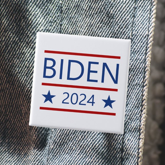 Modern Joe Biden 2024 with Patriotic Red Lines 2 Inch Square Button (Creator Uploaded)