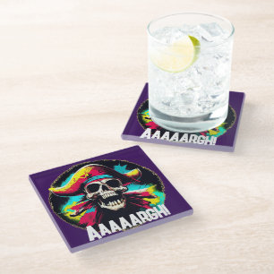 Modern Jolly Roger Glass Coaster