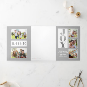 Modern Joy Block Letter 3-Photo-Silver Tri-Fold Card