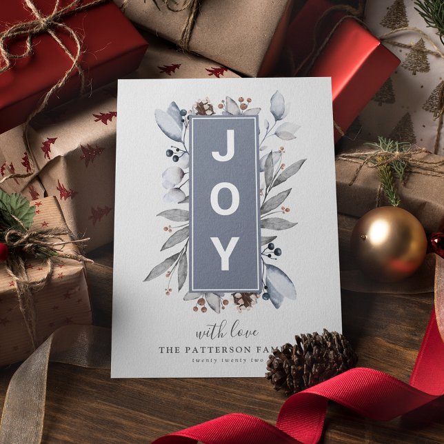 Modern 'JOY' Botanical Winter Foliage Holiday Card (Creator Uploaded)
