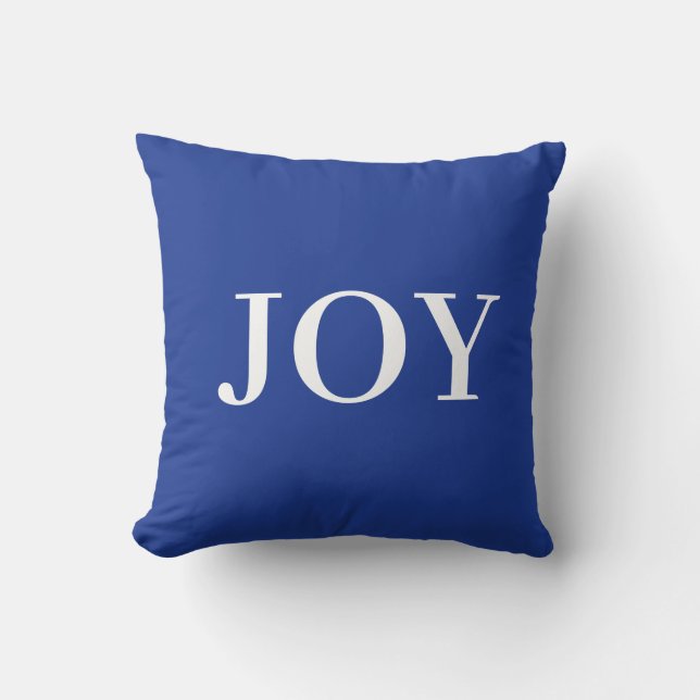 Modern Joy Calligraphy on Blue Throw Pillow (Front)