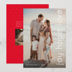 Modern Joy Hope Love Photo Christmas Holiday Card