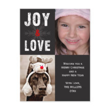 Modern Joy & Love Christmas Holiday Photo