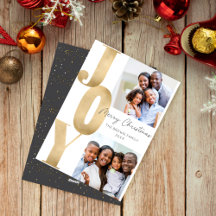 Modern JOY Merry Christmas Two Photo Minimalist