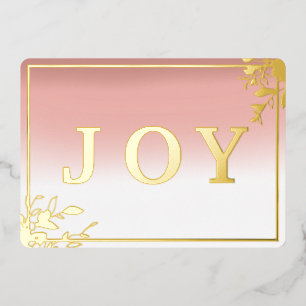 Modern Joy Pink and Gold Watercolor Foil Holiday Card