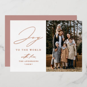 Modern Joy to the World Photo Foil Holiday Card