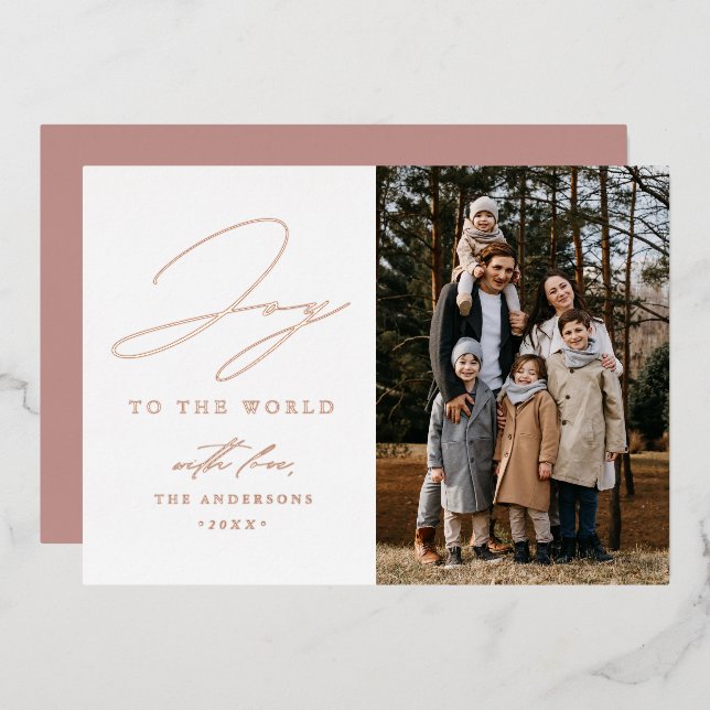 Modern Joy to the World Photo Foil Holiday Card (Front/Back)