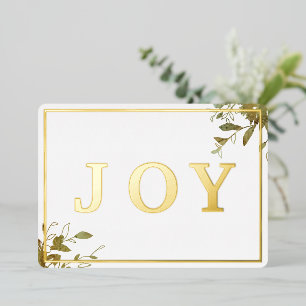 Modern Joy Watercolor Leaves Simple Foil Holiday Card
