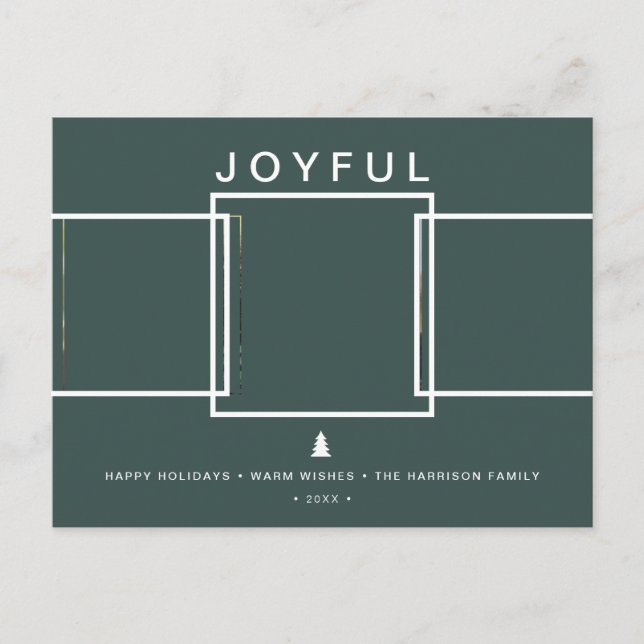 Modern Joyful 3 Photos Holiday Postcard (Front)