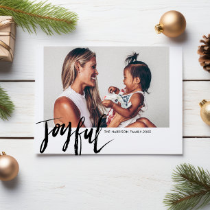 Modern Joyful Chic Hand Lettered Photo Holiday Card