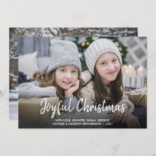 Modern Joyful Christmas modern script family photo Holiday Card