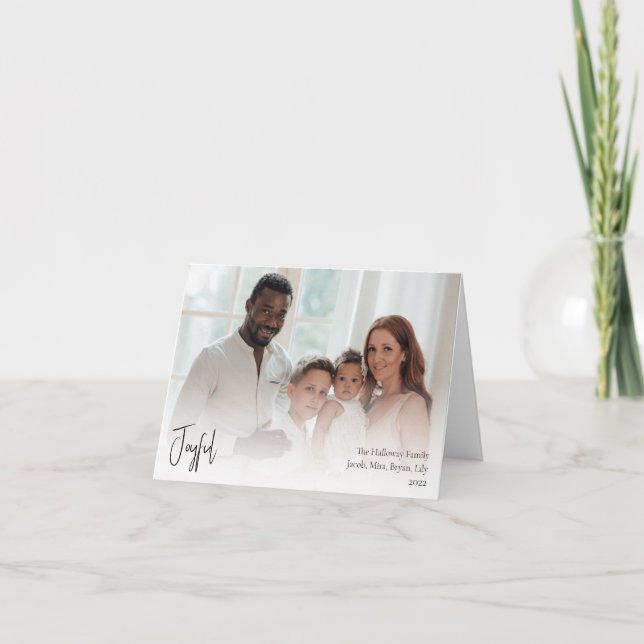 Modern Joyful Christmas Script Folded Full Photo Holiday Card (Front)