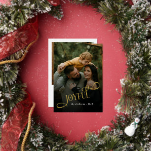 Modern Joyful Family 2 Photo Christmas Foil Holiday Card