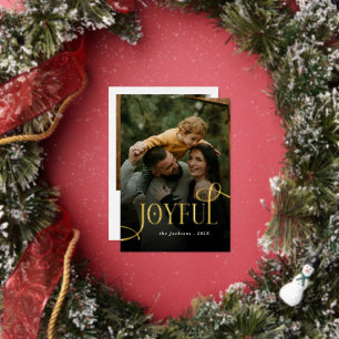 Modern Joyful Family 2 Photo Christmas Foil Holiday Card