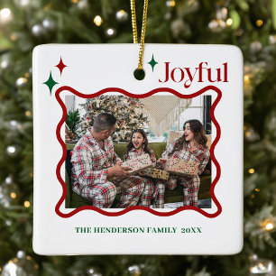 Modern Joyful Family Photo Christmas Ceramic Ornament