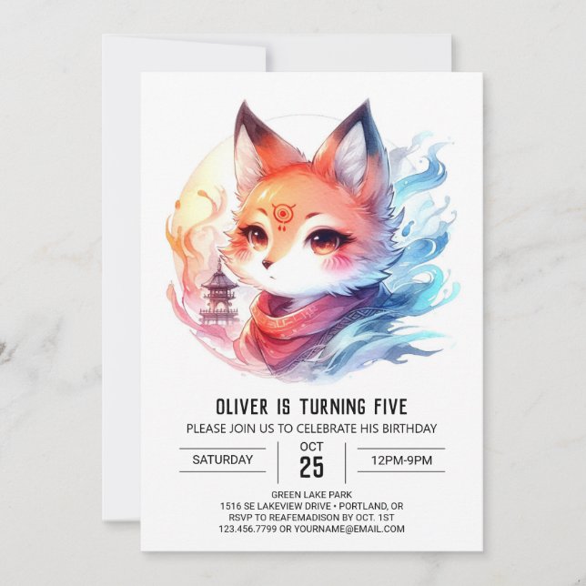 Modern Joyful Fox Birthday Invitation (Front)