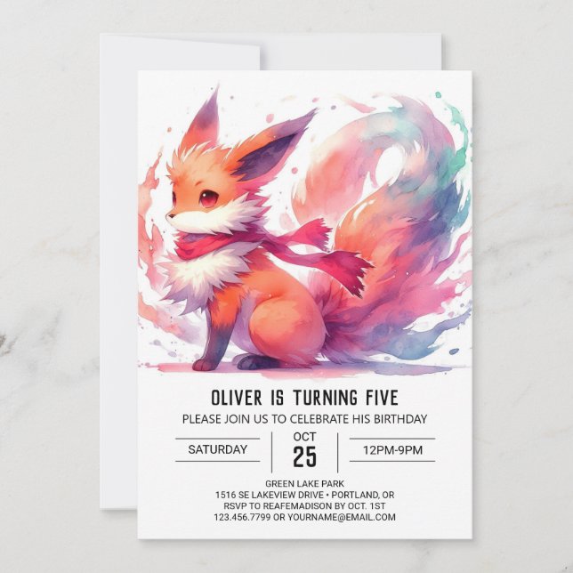  Modern Joyful Fox Birthday Invitation (Front)