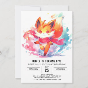 Modern Joyful Fox Birthday Invitation