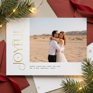 Modern Joyful Married Christmas Newlywed Photo Foil Holiday Card