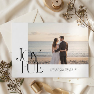 Modern Joyful Newlywed Wedding Photo Christmas Holiday Card