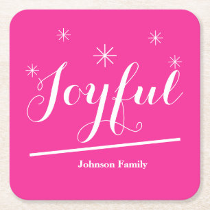 Modern Joyful Personalized Name Cute Chic Pink Square Paper Coaster