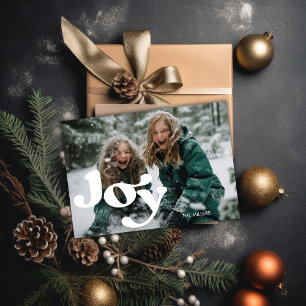 Modern Joyful Retro Typography 1 Photo Minimal Holiday Card