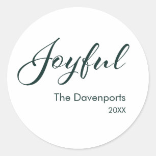 Modern Joyful Script Dark Green Family Holiday Classic Round Sticker