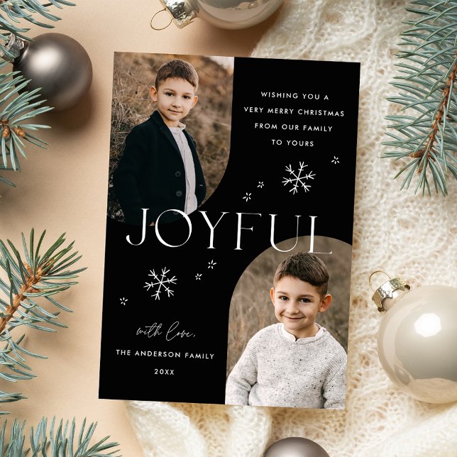 Modern Joyful Snowflake Black Arch Frame 2 Photo Holiday Card (Creator Uploaded)