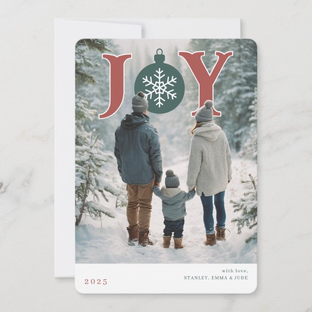 Modern Joyful Snowflake Holiday Photo Card (Front)