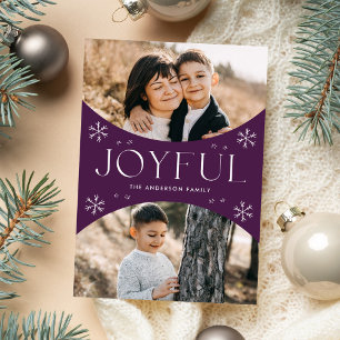 Modern Joyful Snowflake Purple Oval Arch 2 Photo Holiday Card