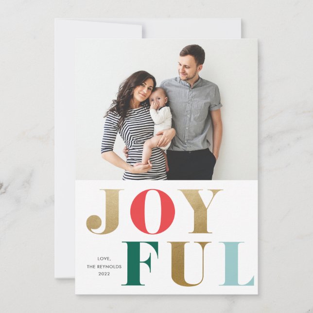 Modern Joyful Type Photo Christmas Holiday Card (Front)