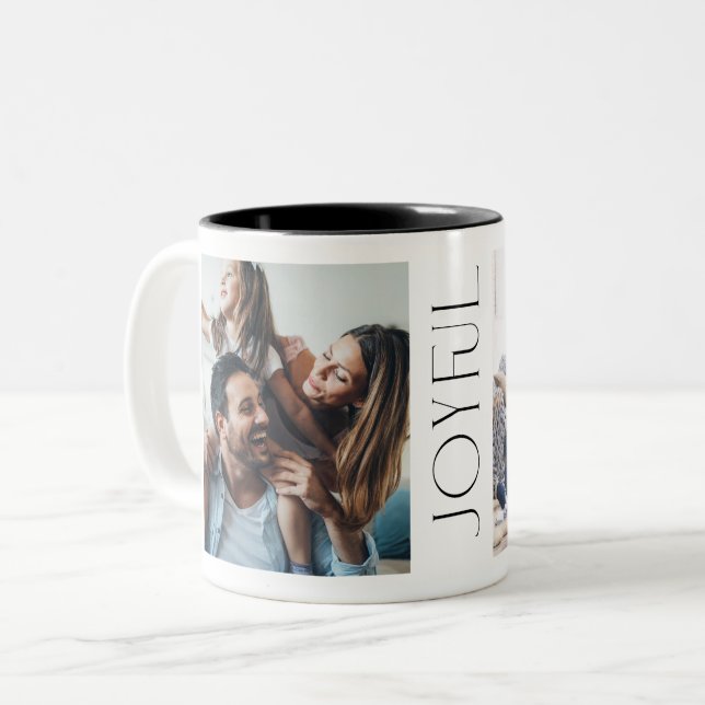 Modern Joyful Typography 2 Photo Two-Tone Coffee Mug (Front Left)