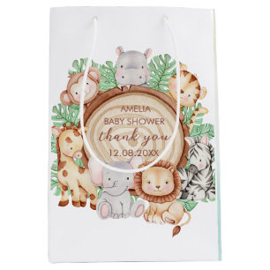 Modern Jungle Animals Greenery Safari  baby shower Medium Gift Bag