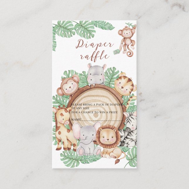 Modern Jungle Animals Greenery Safari watercolor b Enclosure Card (Front)