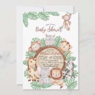 Modern Jungle animals Greenery Safari watercolor b Invitation