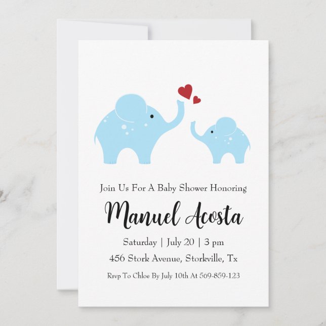 modern jungle elephant baby shower invitations (Front)