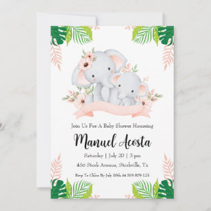 modern jungle elephant baby shower invitations