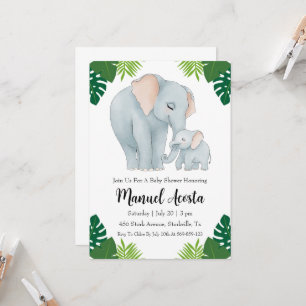 modern jungle elephant baby shower invitations