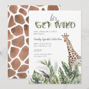 Modern Jungle Greenery Giraffe Birthday Invitation